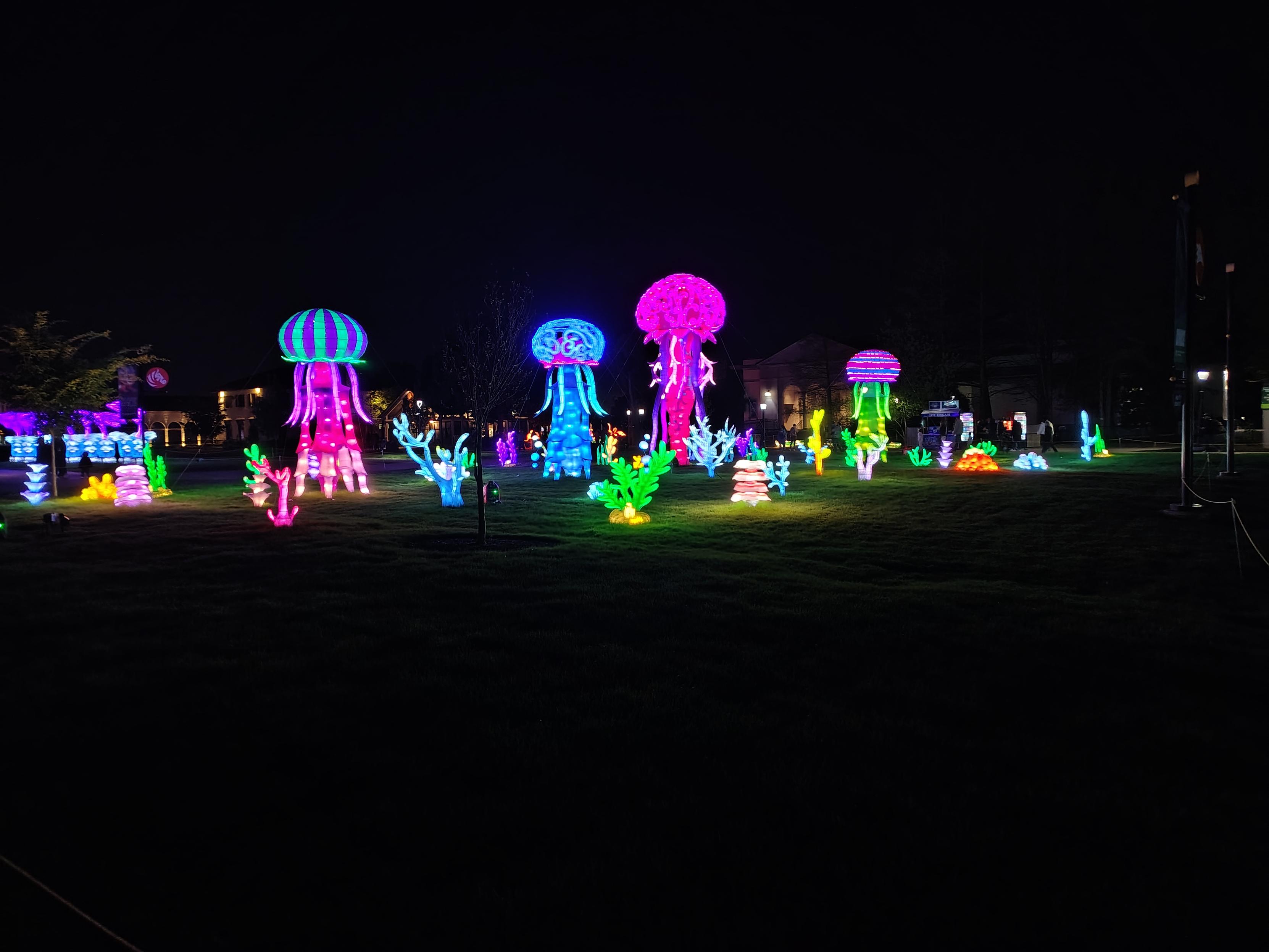 An underwater lantern garden depicting jelly fish and corals.