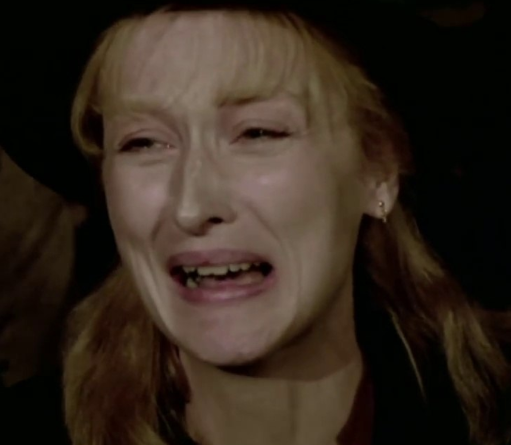 Still of Meryl Streep crying in Sophie's Choice